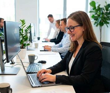 woman working on computer in office