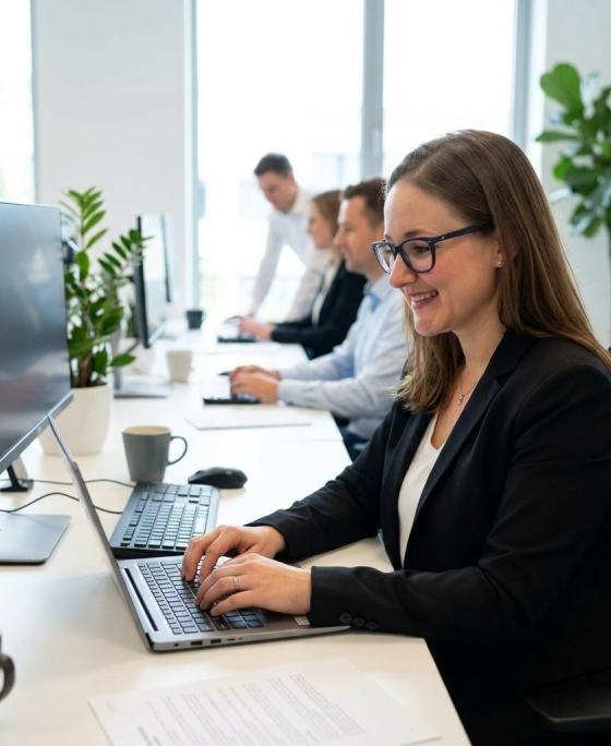 woman working on computer in office